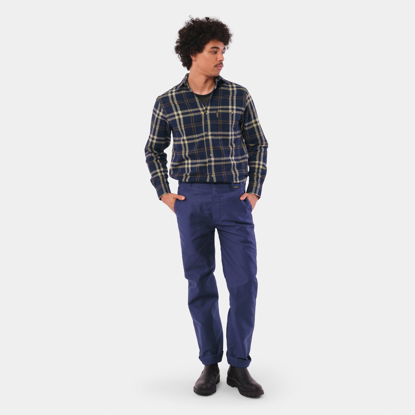 Le Laboureur French Flannel Long Work Shirt in Blue