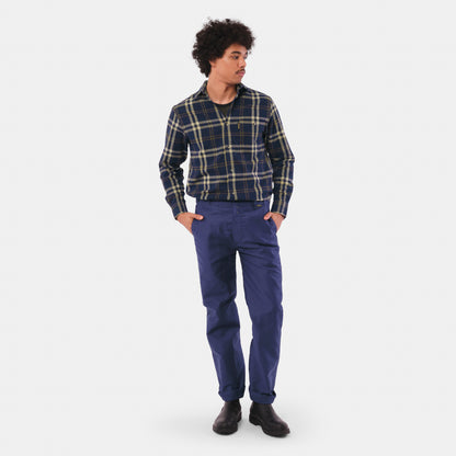 Le Laboureur French Flannel Long Work Shirt in Blue