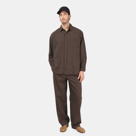 Gingham Seersucker Relaxed Pant in Brown Field Check