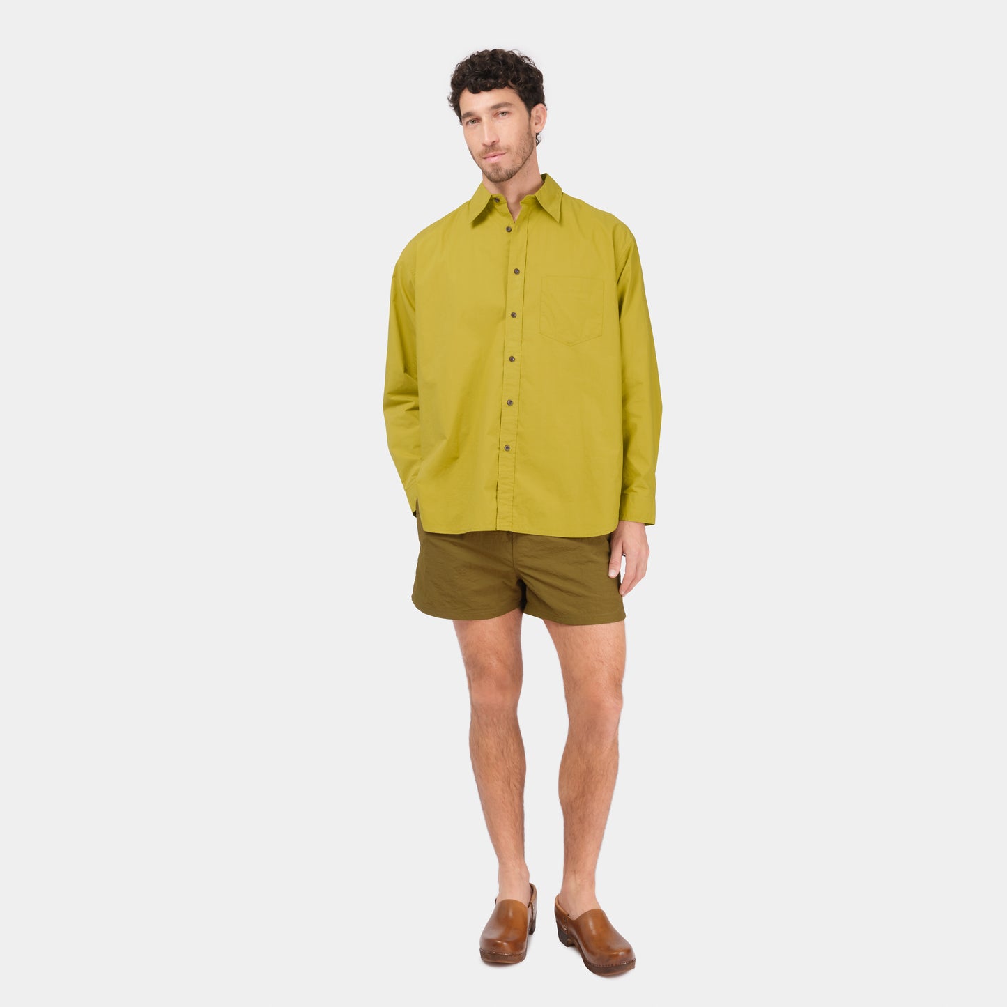Japanese Typewriter Cotton Gardening Chemise in Chartreuse
