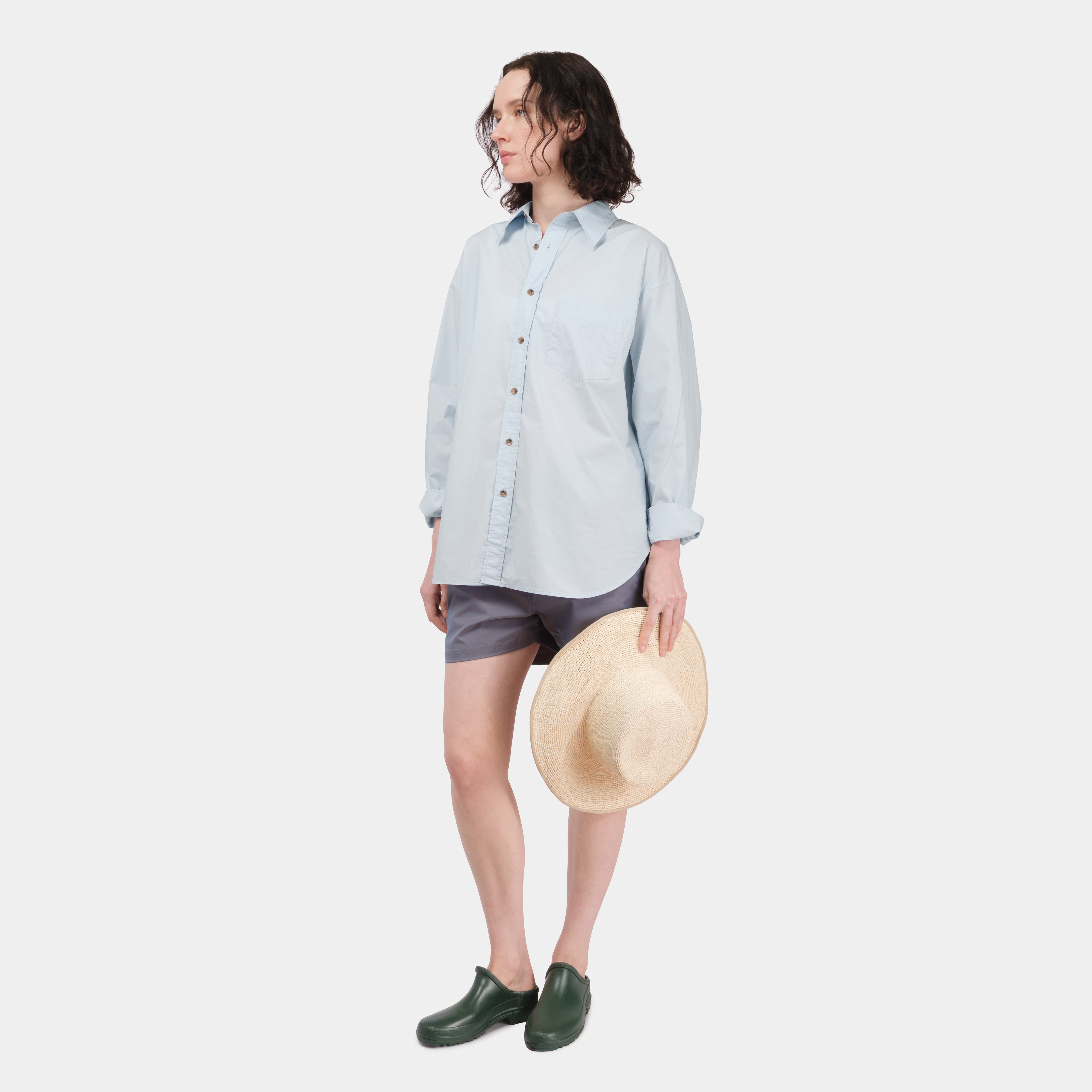 ✴︎IY exterior　オーダー品✴︎ Japanese Typewriter Cotton Gardening Chemise in Oxford Blue