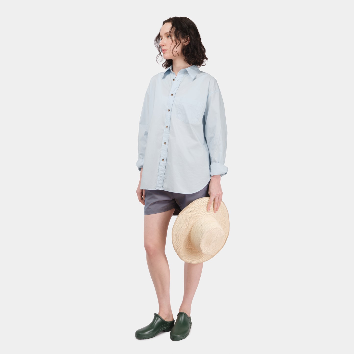 Japanese Typewriter Cotton Gardening Chemise in Oxford Blue