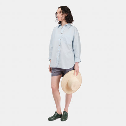 Japanese Typewriter Cotton Gardening Chemise in Oxford Blue