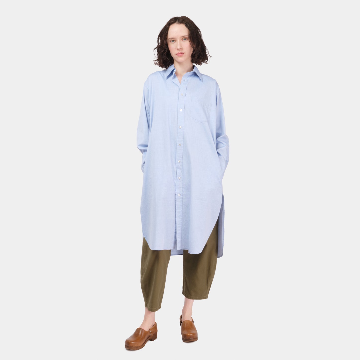 Cotton Oxford Long Gardening Chemise in Oxford Blue