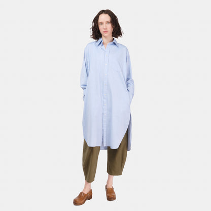 Cotton Oxford Long Gardening Chemise in Oxford Blue