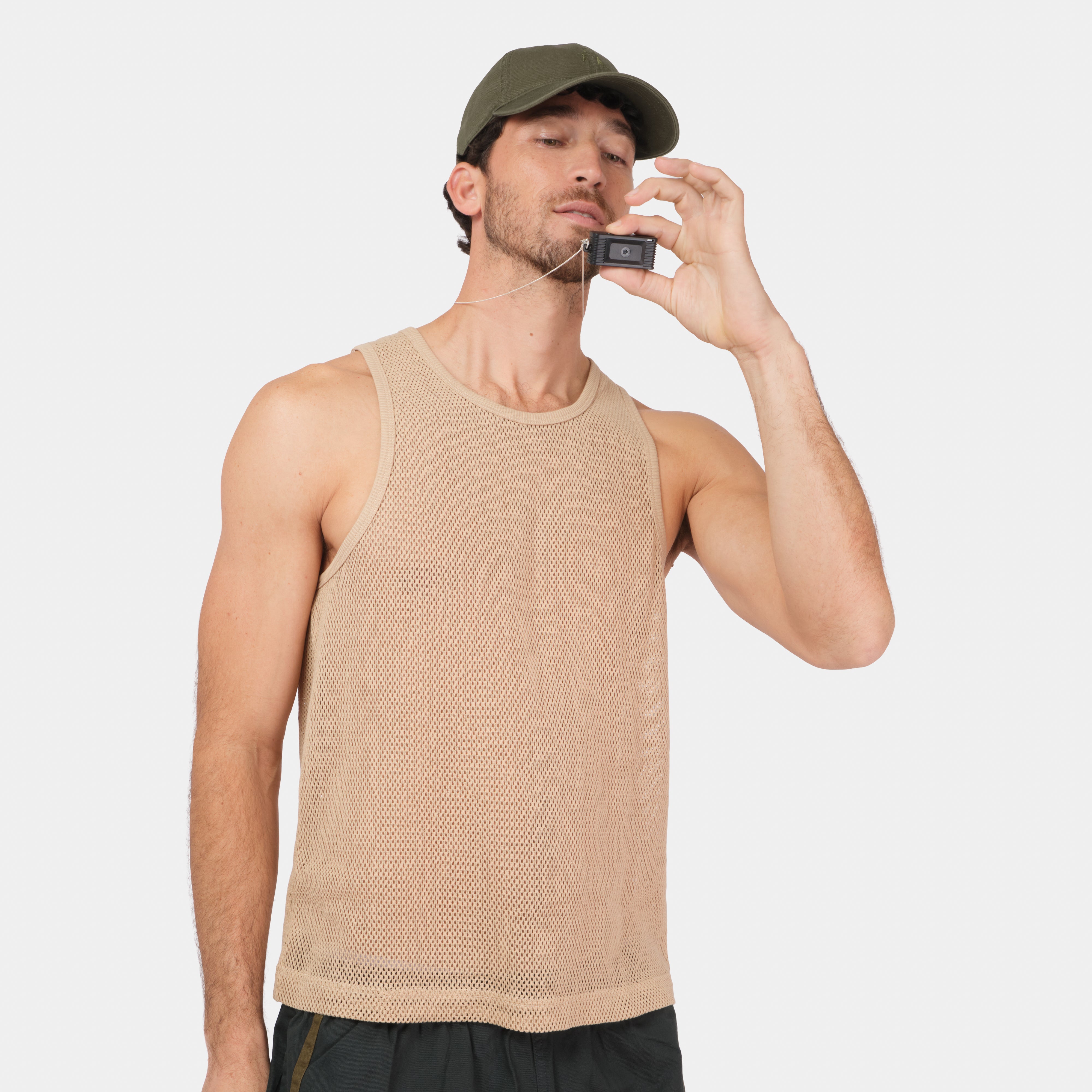 Cotton Mesh Tank Top in Wheat – Gardenheir