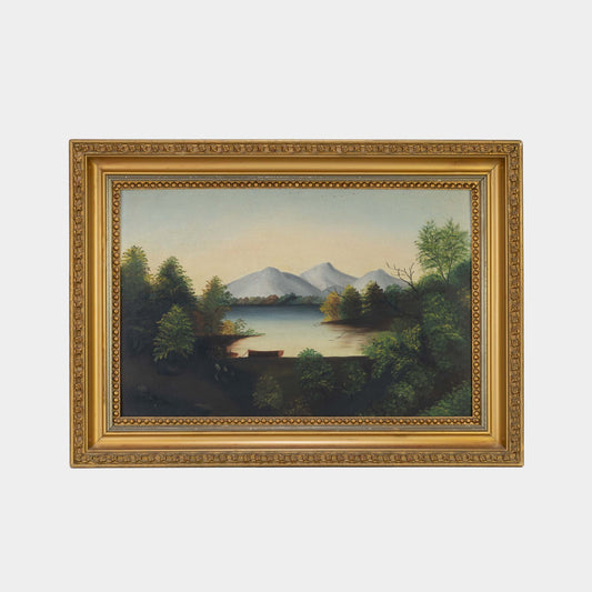 Antique Oil Painting of Lake, New York