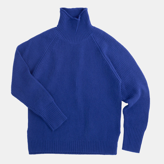Merino Wool Funnel Neck Sweater in French Blue