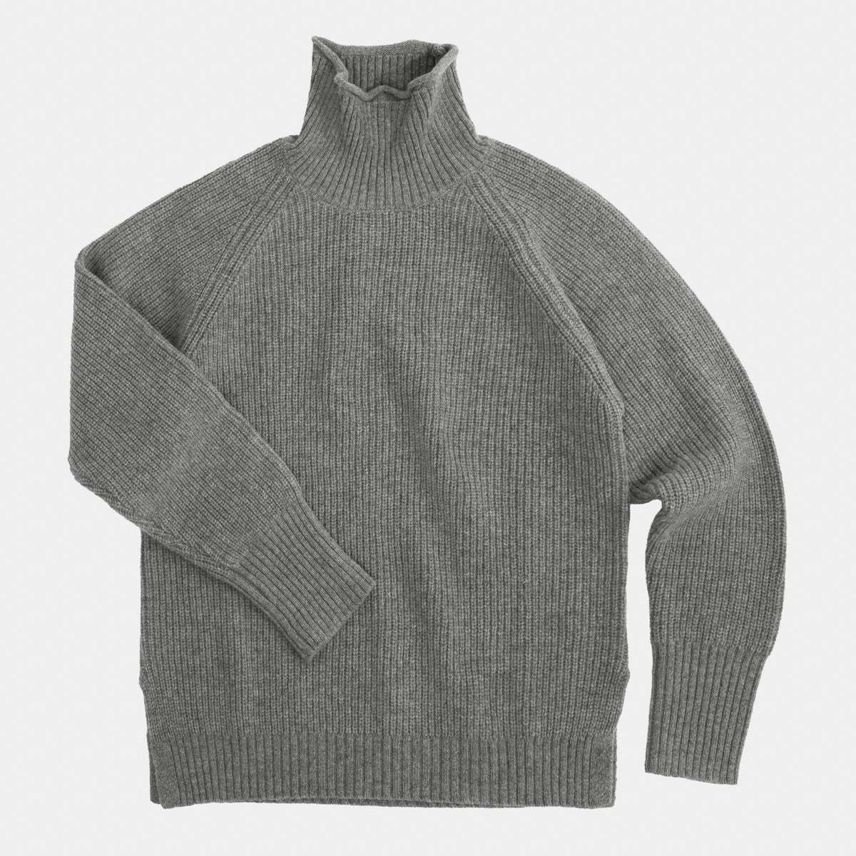 Merino Wool Funnel Neck Sweater in Heather Grey