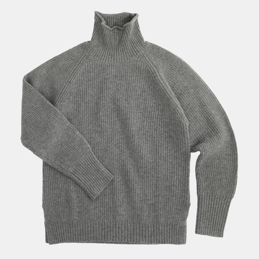 Merino Wool Funnel Neck Sweater in Heather Grey