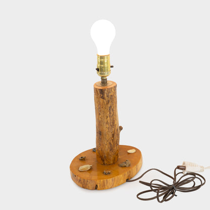 Vintage Folk Art Lamp with Stone and Shell Appliqués
