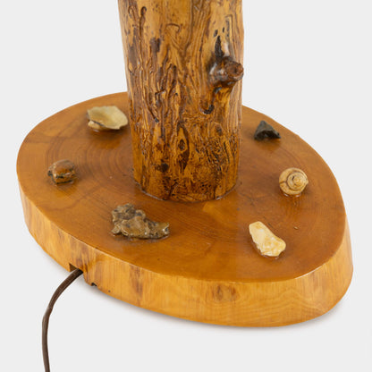 Vintage Folk Art Lamp with Stone and Shell Appliqués