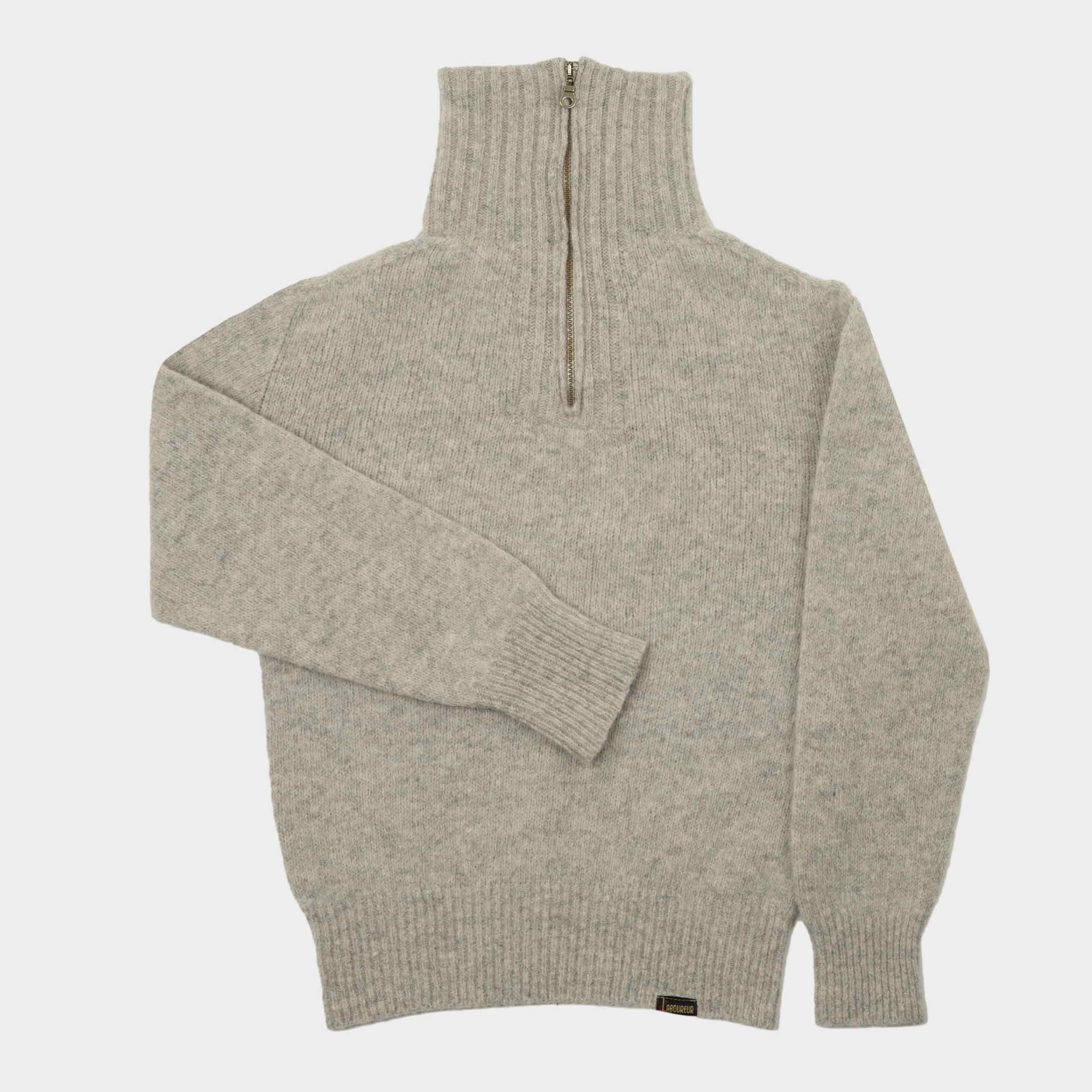 Le Laboureur Recycled Wool Quarter Zip Sweater in Ecru