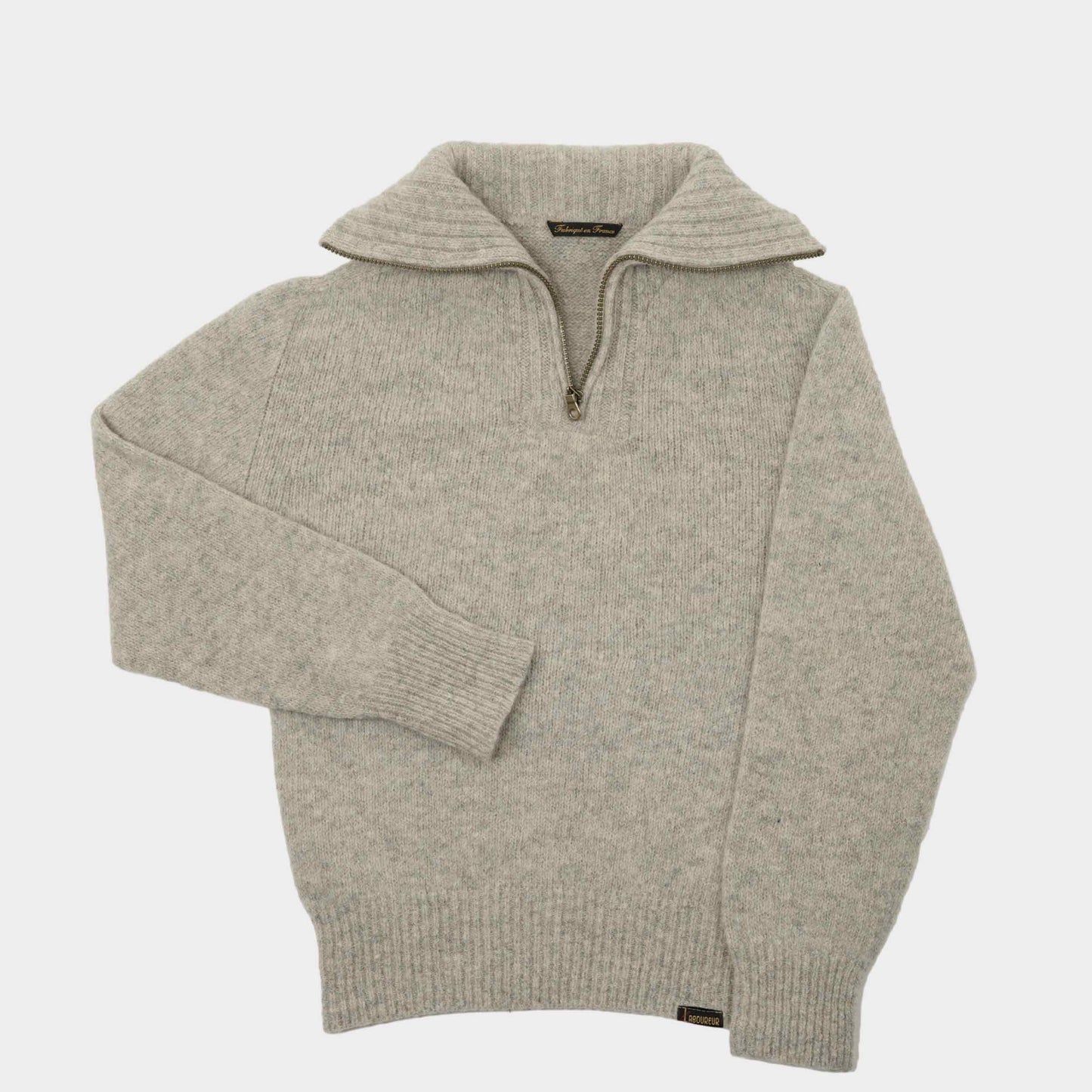 Le Laboureur Recycled Wool Quarter Zip Sweater in Ecru