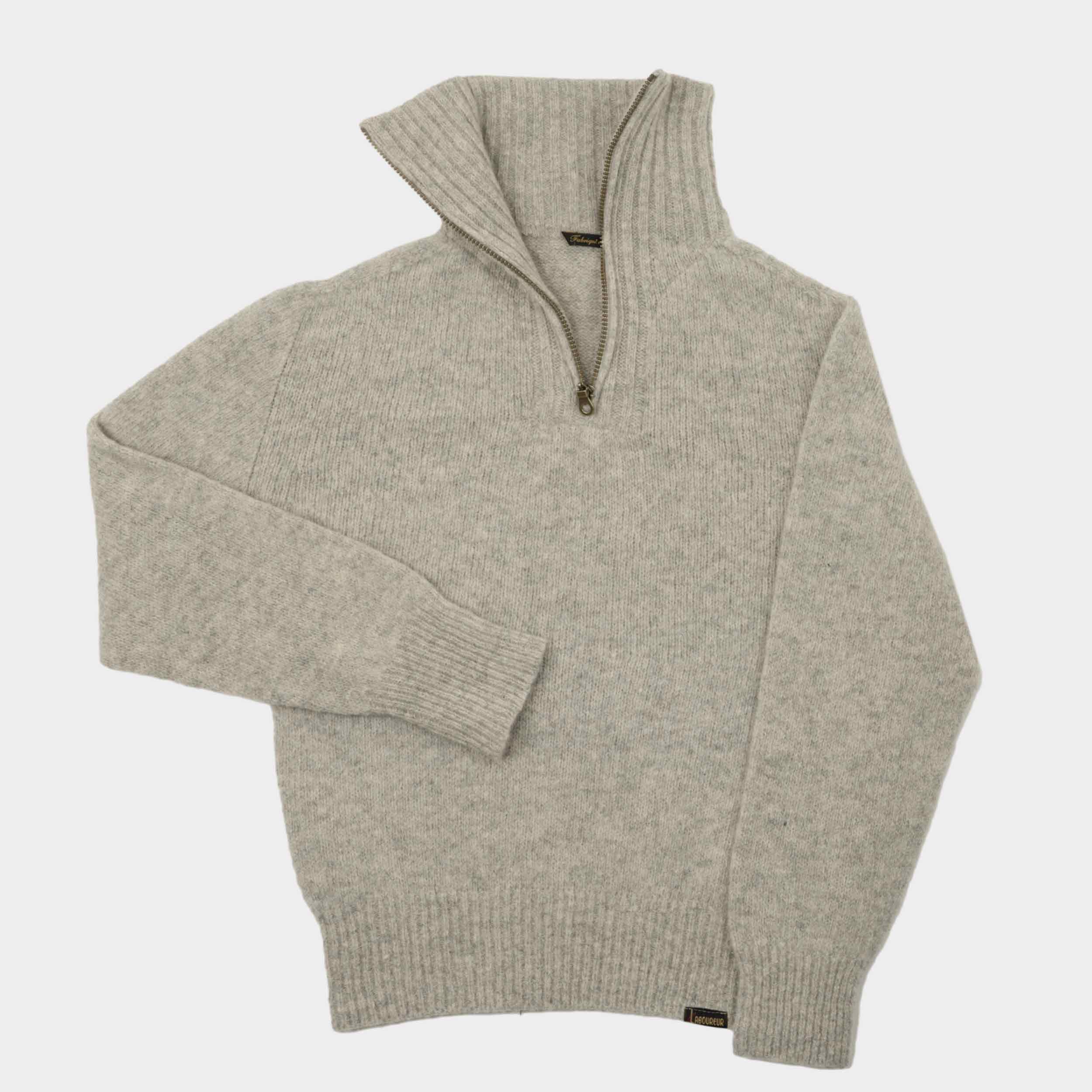 Le Laboureur Recycled Wool Quarter Zip Sweater in Ecru