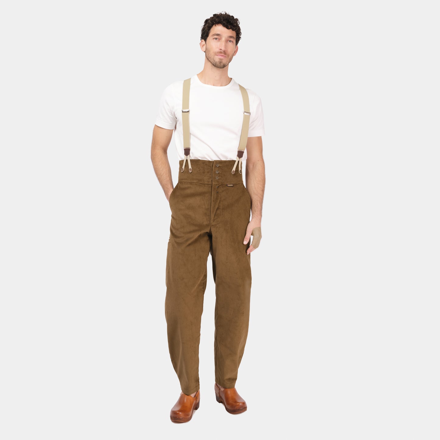 Le Laboureur Corduroy French Farm Pant with Braces in Hazelnut