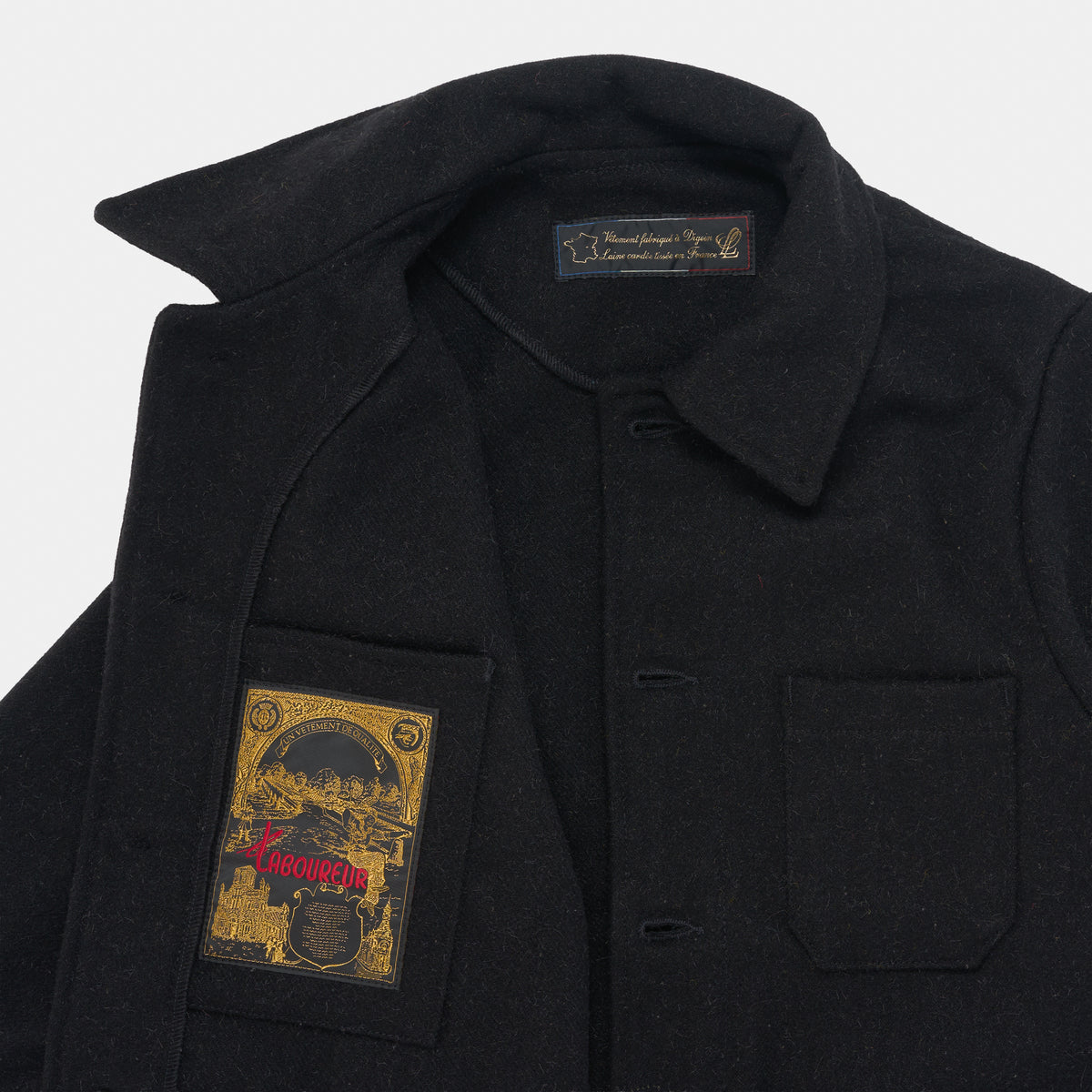Le Laboureur French Wool Field Coat in Noir
