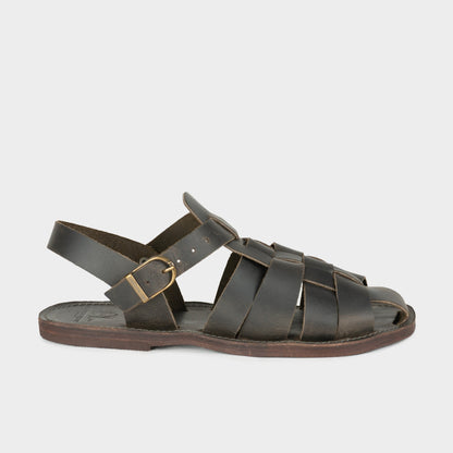 Leather Fisherman Sandals in Olive Green