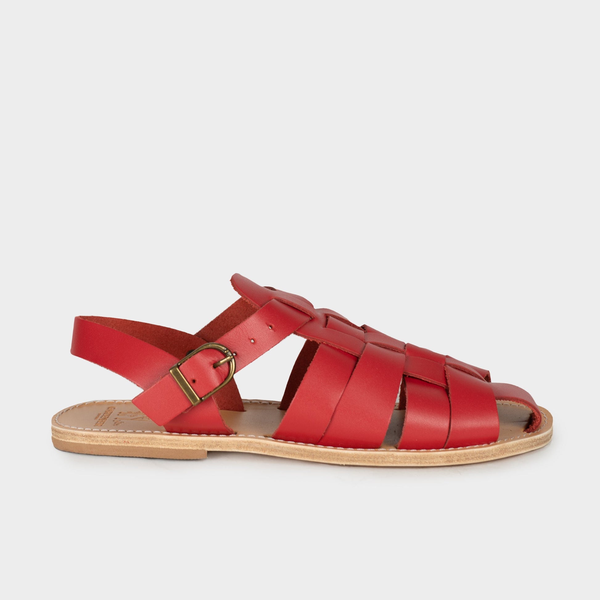 Leather Fisherman Sandals in Red