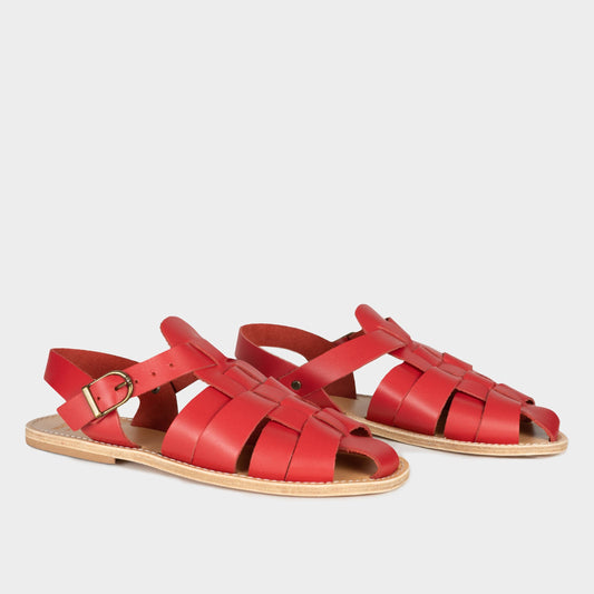 Leather Fisherman Sandals in Red