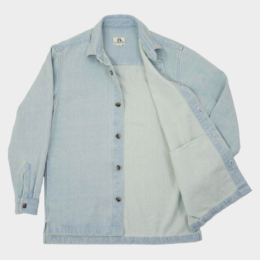 Japanese Denim Overshirt with Pockets in Light Denim