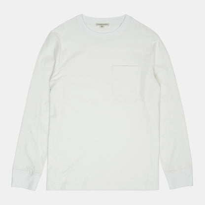 Long Sleeve Pocket Tee in White