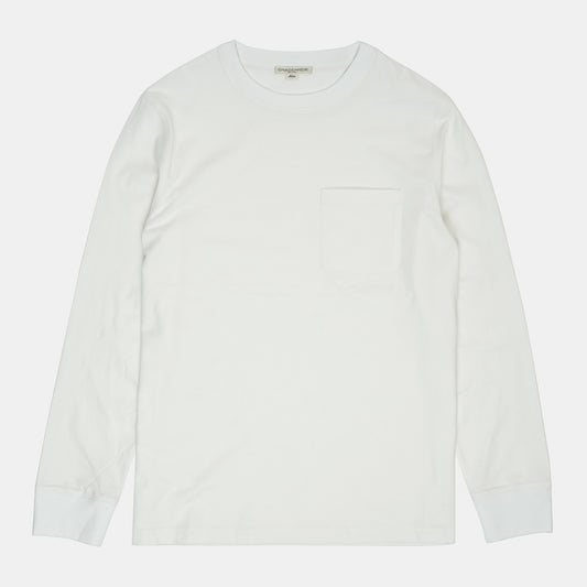 Long Sleeve Pocket Tee in White