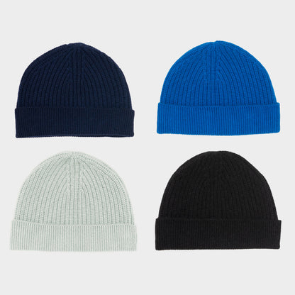 Himalayan Cashmere Fisherman Ribbed Beanie - Marine Palette