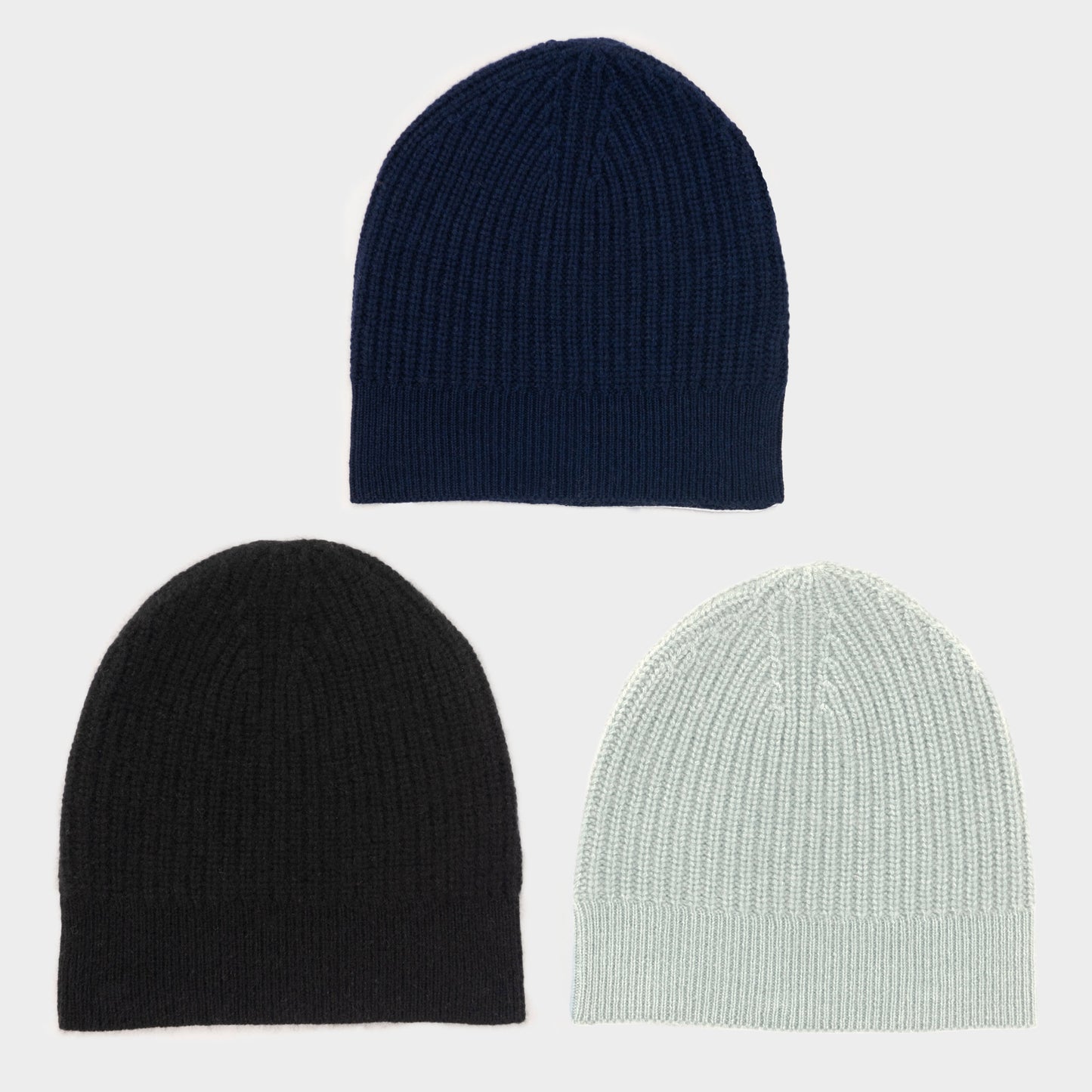 Himalayan Cashmere Fisherman Ribbed Beanie - Marine Palette