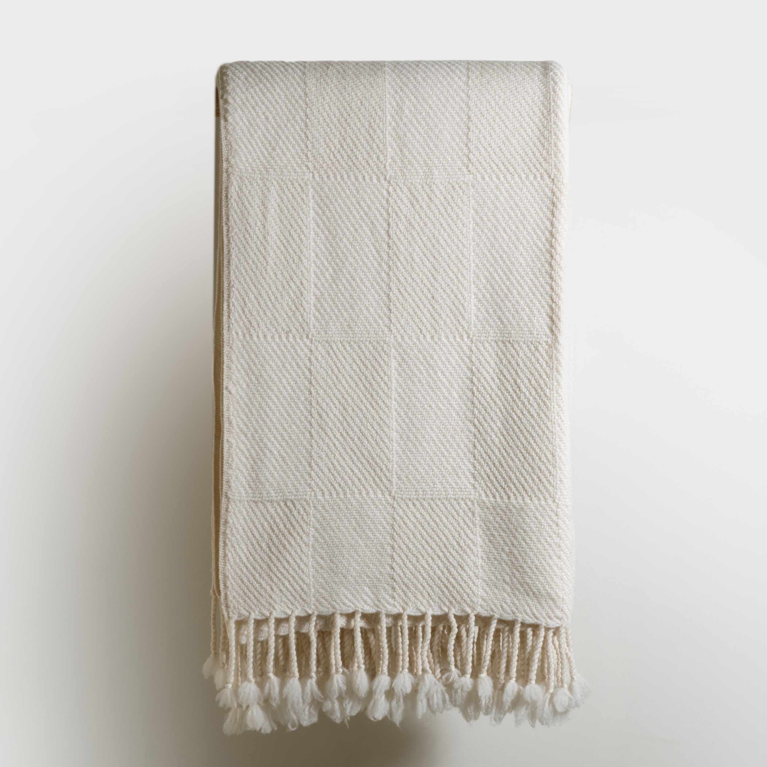 Merino Wool Blanket in Ivory Checkerboard