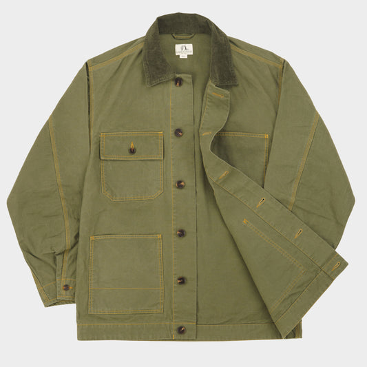 Waxed Cotton Canvas Barn Jacket in Moss