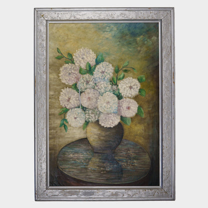 Antique Large Still Life Painting of Mums, Connecticut