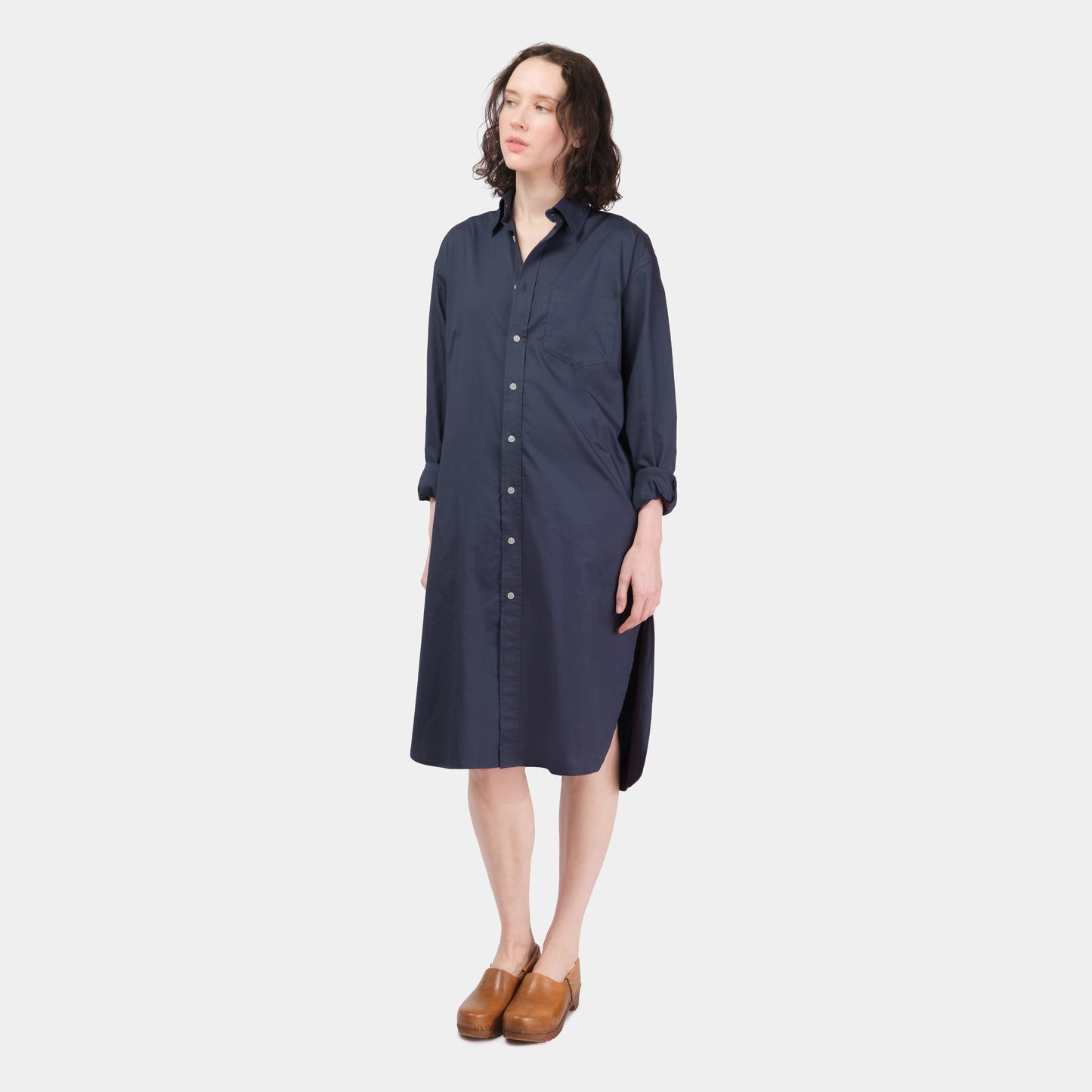 Cotton Oxford Long Gardening Chemise in Navy