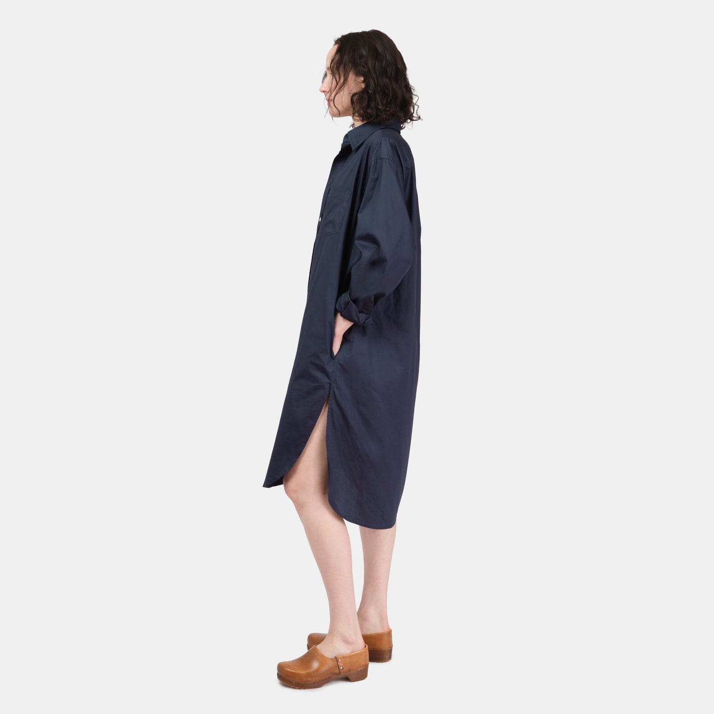 Cotton Oxford Long Gardening Chemise in Navy