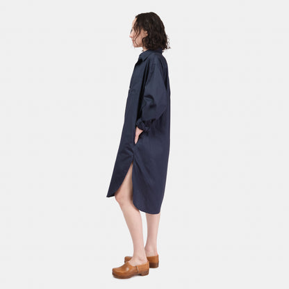 Cotton Oxford Long Gardening Chemise in Navy