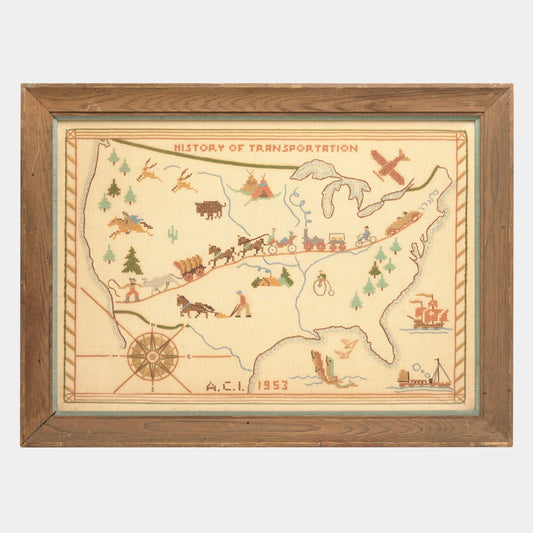 Vintage "History of Transportation" Needlepoint