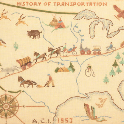 Vintage "History of Transportation" Needlepoint