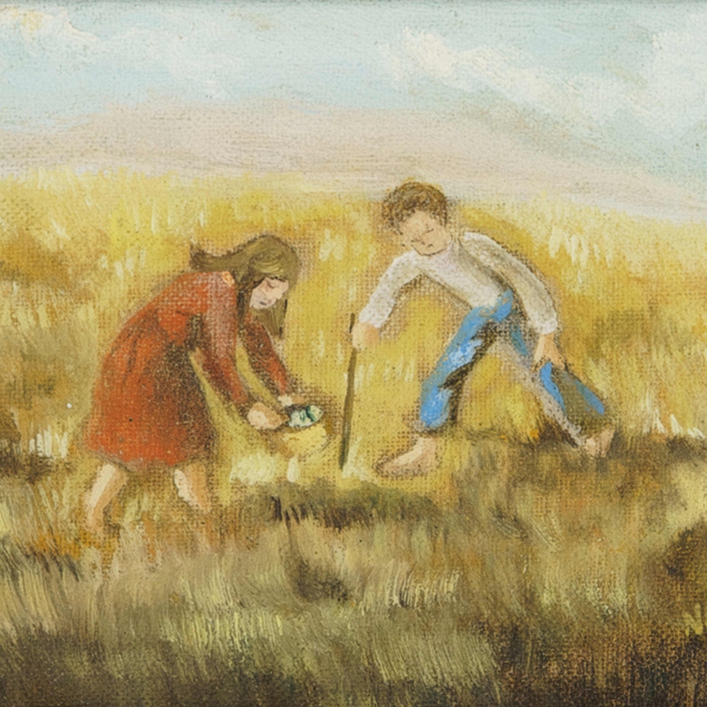 Vintage Painting of Children in Field