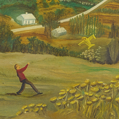 Vintage Painting of Figure with Kite, 1940s