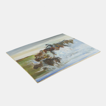 Vintage Folk Painting of Cowboy and Herd