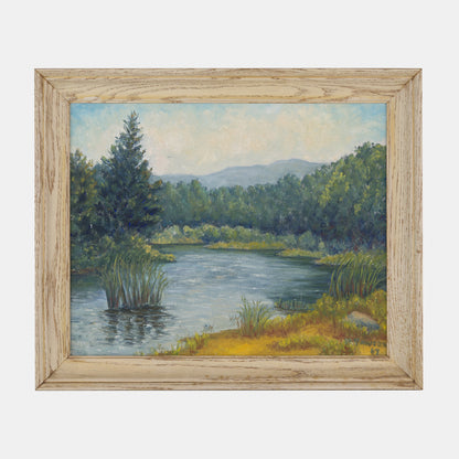 Vintage Landscape Painting of Riverbend, New York, 1969