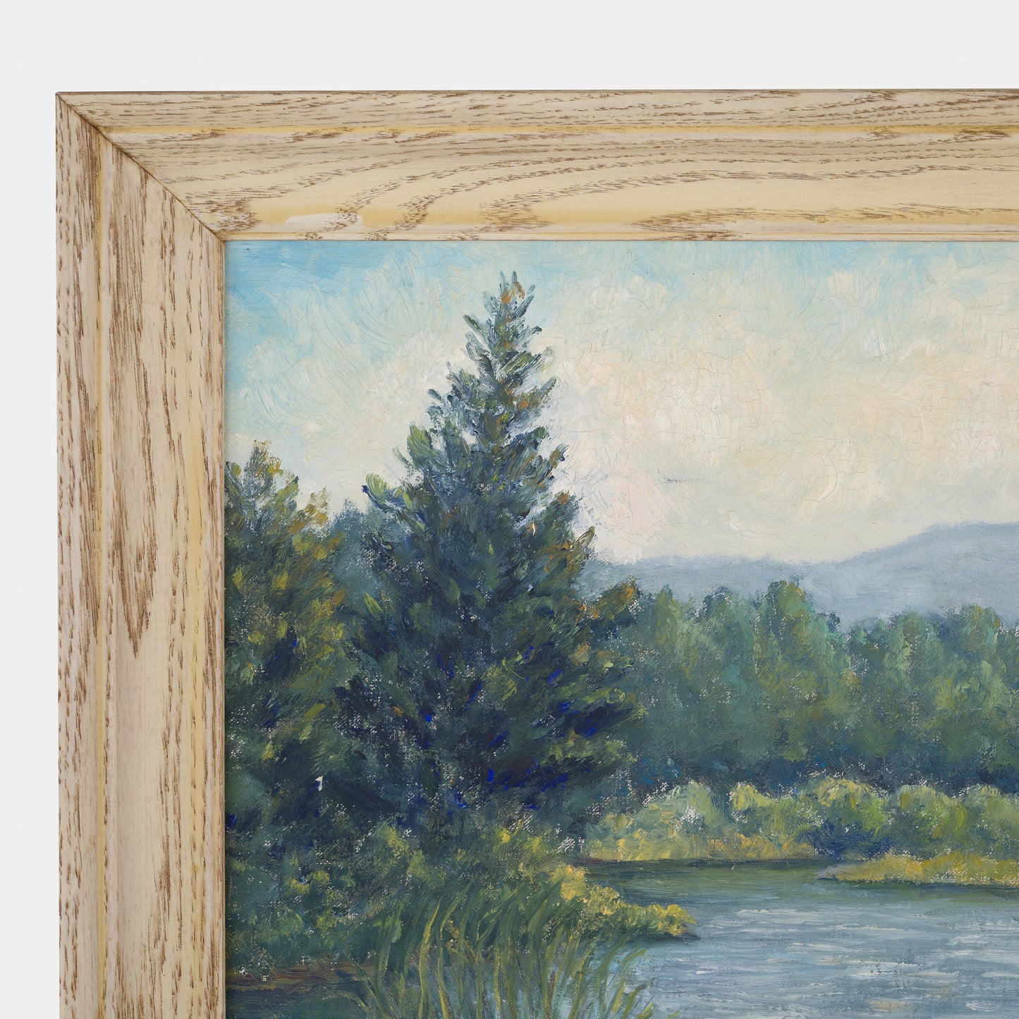 Vintage Landscape Painting of Riverbend, New York, 1969