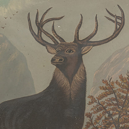 Antique Large Oil Painting of Stag Deer, Adirondacks NY