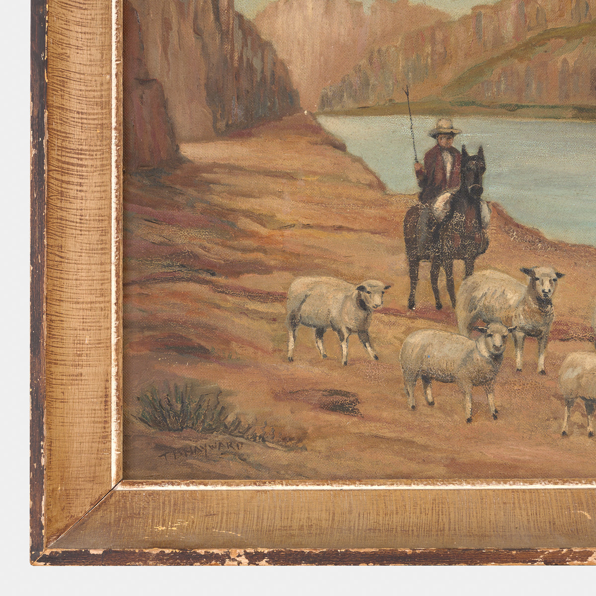 Vintage Painting of Shepherd and Flock "Changing Pastures", 1950s