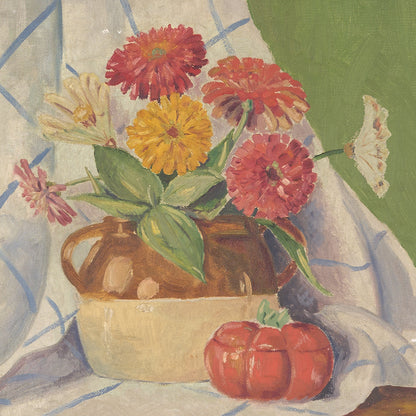 Vintage Large Still Life of Flowers and Tomato