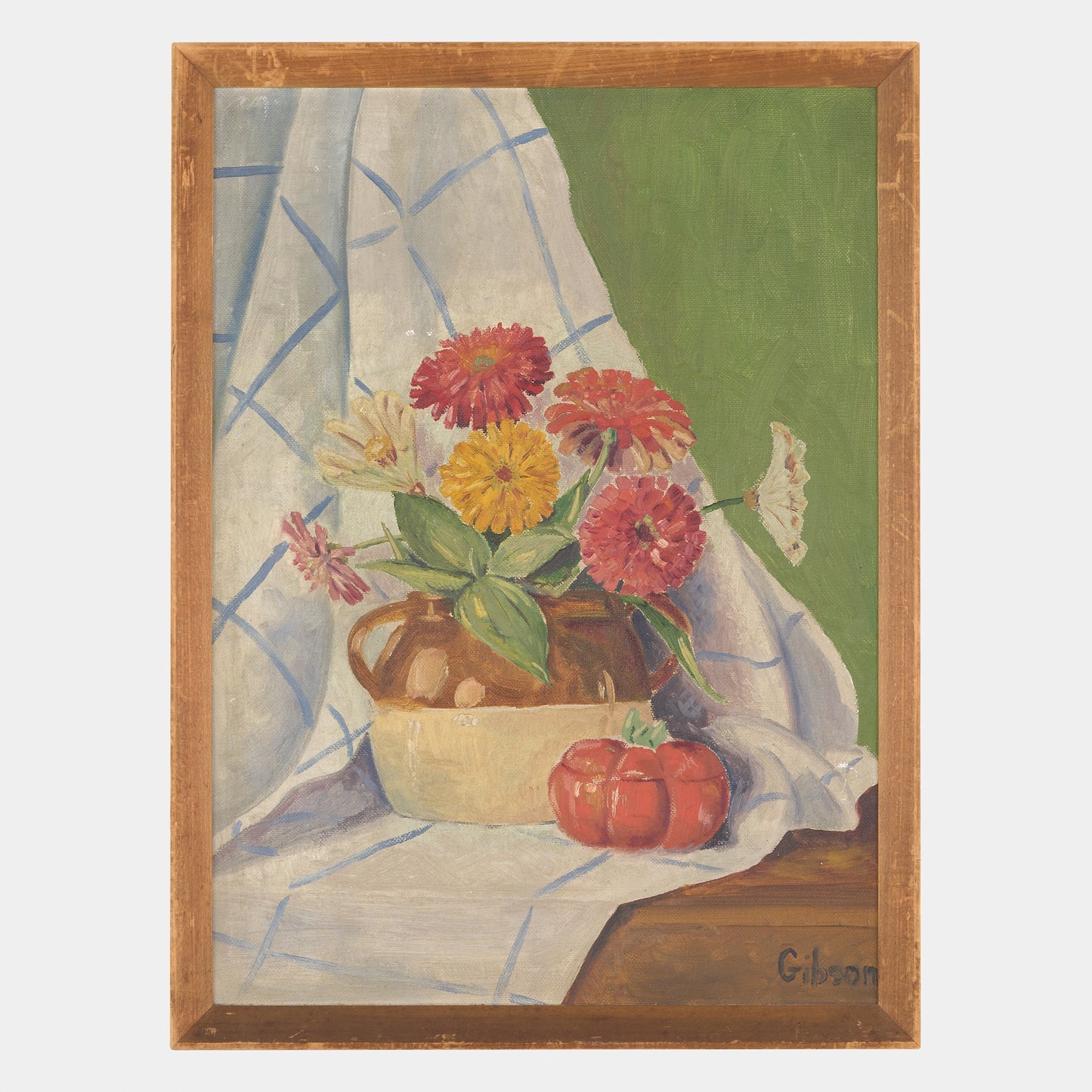 Vintage Large Still Life of Flowers and Tomato
