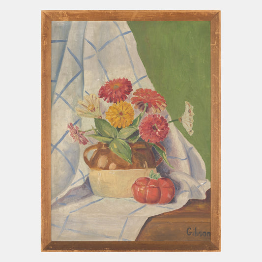 Vintage Large Still Life of Flowers and Tomato