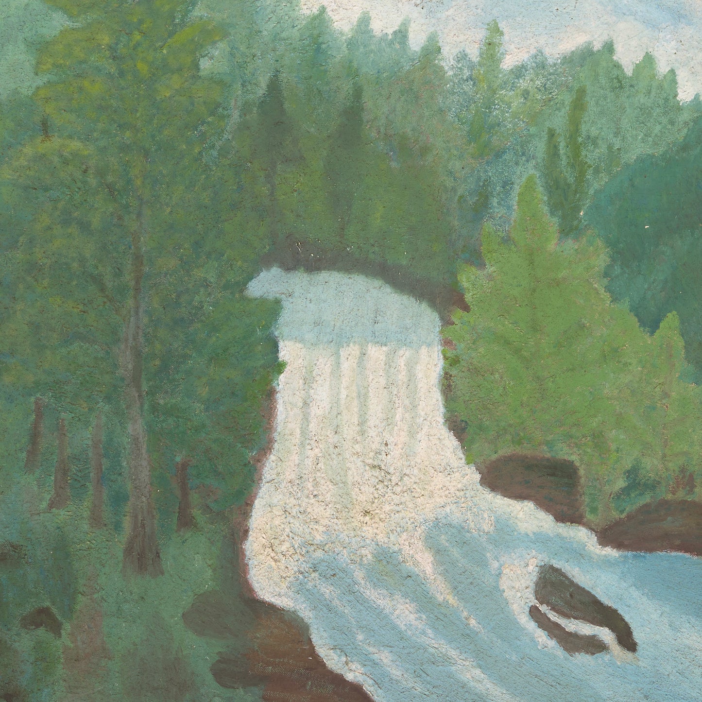 Antique Large Folk Painting of Waterfall, New York