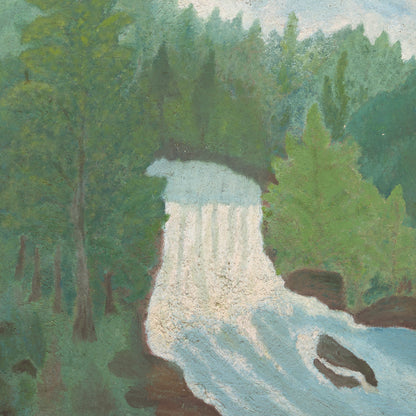 Antique Large Folk Painting of Waterfall, New York