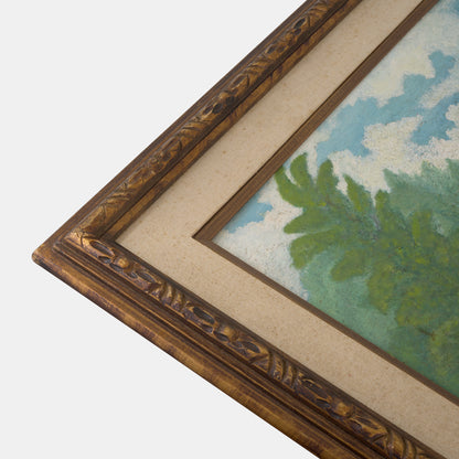 Antique Large Folk Painting of Waterfall, New York
